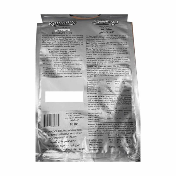 Kohinoor Extra Fine Basmati Rice 10 lb - Image 2