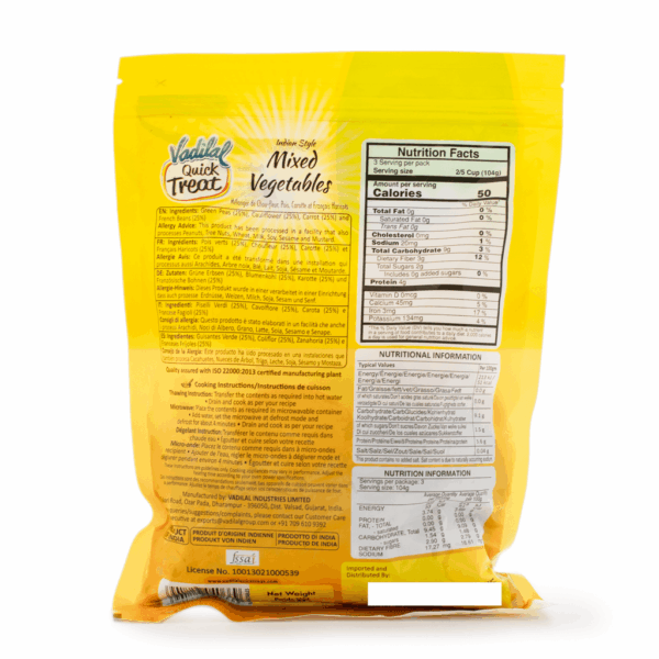 Vadilal Indian Style Mixed Vegetables, Frozen 11.01 oz - Image 2